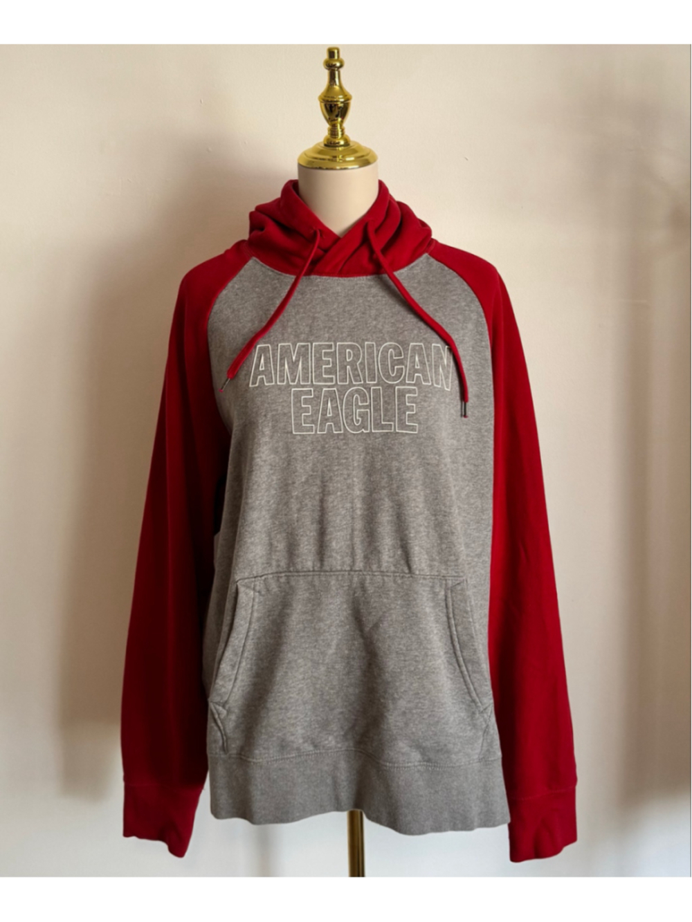 Women's American Eagle Hoodie Sweatshirt Size L Grey Red